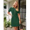 MEROKEETY Women’s Knit Bodycon Sweater Dress Button Business Work Short Sleeve Formal Elegant Mini Dress(Darkgreen)