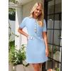 MEROKEETY Women’s Knit Bodycon Sweater Dress Button Business Work Short Sleeve Formal Elegant Mini Dress(Light Blue)