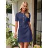 MEROKEETY Women’s Knit Bodycon Sweater Dress Button Business Work Short Sleeve Formal Elegant Mini Dress(Navy)