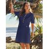 MEROKEETY Women’s Knit Bodycon Sweater Dress Button Business Work Short Sleeve Formal Elegant Mini Dress(Navy)