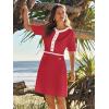 MEROKEETY Women’s Knit Bodycon Sweater Dress Button Business Work Short Sleeve Formal Elegant Mini Dress(Red)