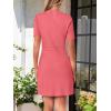 MEROKEETY Women’s Knit Bodycon Sweater Dress Button Business Work Short Sleeve Formal Elegant Mini Dress(Watermelon)