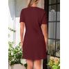 MEROKEETY Women’s Knit Bodycon Sweater Dress Button Business Work Short Sleeve Formal Elegant Mini Dress(Wine)
