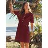 MEROKEETY Women’s Knit Bodycon Sweater Dress Button Business Work Short Sleeve Formal Elegant Mini Dress(Wine)