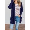 MEROKEETY Women’s Long Sleeve Cardigan Sweaters Open Front Waffle Knit Cozy Sweater Coat with Pockets(Navy)