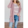 MEROKEETY Women’s Long Sleeve Cardigan Sweaters Open Front Waffle Knit Cozy Sweater Coat with Pockets(Pink)