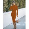 MEROKEETY Women’s Long Sleeve Sweater Dress 2025 High Neck Slim Fit Ribbed Knit Midi Winter Dresses(Brown)
