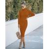MEROKEETY Women’s Long Sleeve Sweater Dress 2025 High Neck Slim Fit Ribbed Knit Midi Winter Dresses(Brown)