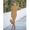 MEROKEETY Women’s Long Sleeve Sweater Dress 2025 High Neck Slim Fit Ribbed Knit Midi Winter Dresses(Camel Color)