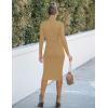 MEROKEETY Women’s Long Sleeve Sweater Dress 2025 High Neck Slim Fit Ribbed Knit Midi Winter Dresses(Camel Color)