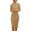 MEROKEETY Women’s Long Sleeve Sweater Dress 2025 High Neck Slim Fit Ribbed Knit Midi Winter Dresses(Camel Color)