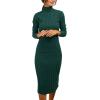 MEROKEETY Women’s Long Sleeve Sweater Dress 2025 High Neck Slim Fit Ribbed Knit Midi Winter Dresses(Green)