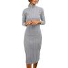 MEROKEETY Women’s Long Sleeve Sweater Dress 2025 High Neck Slim Fit Ribbed Knit Midi Winter Dresses(Grey)