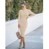 MEROKEETY Women’s Long Sleeve Sweater Dress 2025 High Neck Slim Fit Ribbed Knit Midi Winter Dresses(Khaki)