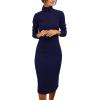 MEROKEETY Women’s Long Sleeve Sweater Dress 2025 High Neck Slim Fit Ribbed Knit Midi Winter Dresses(Navy)