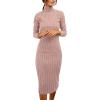 MEROKEETY Women’s Long Sleeve Sweater Dress 2025 High Neck Slim Fit Ribbed Knit Midi Winter Dresses(Pink)