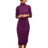 MEROKEETY Women’s Long Sleeve Sweater Dress 2025 High Neck Slim Fit Ribbed Knit Midi Winter Dresses(Plum)