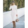MEROKEETY Women’s Long Sleeve Sweater Dress 2025 High Neck Slim Fit Ribbed Knit Midi Winter Dresses(White)