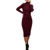 MEROKEETY Women’s Long Sleeve Sweater Dress 2025 High Neck Slim Fit Ribbed Knit Midi Winter Dresses(Wine)