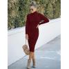 MEROKEETY Women’s Long Sleeve Sweater Dress 2025 High Neck Slim Fit Ribbed Knit Midi Winter Dresses(Wine)