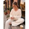 MEROKEETY Women’s Lounge Sets 2026 Fall Fashion 2 Piece Outfits Sweater Pajama Set Fuzzy Loungewear Matching Winter Clothes(Beige)