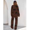 MEROKEETY Women’s Lounge Sets 2026 Fall Fashion 2 Piece Outfits Sweater Pajama Set Fuzzy Loungewear Matching Winter Clothes(Bowcoffee)