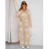 MEROKEETY Women’s Lounge Sets 2026 Fall Fashion 2 Piece Outfits Sweater Pajama Set Fuzzy Loungewear Matching Winter Clothes(Bowkhaki)