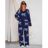 MEROKEETY Women’s Lounge Sets 2026 Fall Fashion 2 Piece Outfits Sweater Pajama Set Fuzzy Loungewear Matching Winter Clothes(Bownavy)