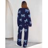 MEROKEETY Women’s Lounge Sets 2026 Fall Fashion 2 Piece Outfits Sweater Pajama Set Fuzzy Loungewear Matching Winter Clothes(Bownavy)