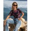 MEROKEETY Women’s Mesh Floral Tops Summer 2026 Ruched Ruffle Short Sleeve Crew Neck Trendy Going Out Blouse(Black)