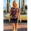 MEROKEETY Women’s Mesh Floral Tops Summer 2026 Ruched Ruffle Short Sleeve Crew Neck Trendy Going Out Blouse(Brown)