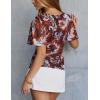 MEROKEETY Women’s Mesh Floral Tops Summer 2026 Ruched Ruffle Short Sleeve Crew Neck Trendy Going Out Blouse(Brown)