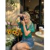 MEROKEETY Women’s Mesh Floral Tops Summer 2026 Ruched Ruffle Short Sleeve Crew Neck Trendy Going Out Blouse(Green)