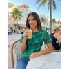 MEROKEETY Women’s Mesh Floral Tops Summer 2026 Ruched Ruffle Short Sleeve Crew Neck Trendy Going Out Blouse(Green)