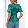 MEROKEETY Women’s Mesh Floral Tops Summer 2026 Ruched Ruffle Short Sleeve Crew Neck Trendy Going Out Blouse(Green)
