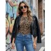MEROKEETY Women’s Mesh Floral Tops Summer 2026 Ruched Ruffle Short Sleeve Crew Neck Trendy Going Out Blouse(Leopard)