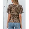 MEROKEETY Women’s Mesh Floral Tops Summer 2026 Ruched Ruffle Short Sleeve Crew Neck Trendy Going Out Blouse(Leopard)