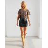 MEROKEETY Women’s Mesh Floral Tops Summer 2026 Ruched Ruffle Short Sleeve Crew Neck Trendy Going Out Blouse(Leopard)