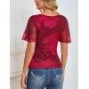 MEROKEETY Women’s Mesh Floral Tops Summer 2026 Ruched Ruffle Short Sleeve Crew Neck Trendy Going Out Blouse(Red)