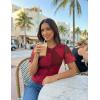 MEROKEETY Women’s Mesh Floral Tops Summer 2026 Ruched Ruffle Short Sleeve Crew Neck Trendy Going Out Blouse(Red)