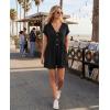 MEROKEETY Womens Romper Summer 2026 Casual Cap Sleeve V neck Button Short Jumpsuit Beach Vacation Outfits with Pockets(Black)