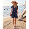 MEROKEETY Womens Romper Summer 2026 Casual Cap Sleeve V neck Button Short Jumpsuit Beach Vacation Outfits with Pockets(Navy)
