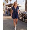 MEROKEETY Womens Romper Summer 2026 Casual Cap Sleeve V neck Button Short Jumpsuit Beach Vacation Outfits with Pockets(Navy)