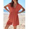 MEROKEETY Womens Romper Summer 2026 Casual Cap Sleeve V neck Button Short Jumpsuit Beach Vacation Outfits with Pockets(Rust)