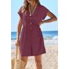 MEROKEETY Womens Romper Summer 2026 Casual Cap Sleeve V neck Button Short Jumpsuit Beach Vacation Outfits with Pockets(Wine)