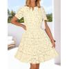 MEROKEETY Women’s Spring Summer Lace Boho Dress 2026 Short Sleeve Eyelet Floral Ruffle A Line Vacation Beach Mini Dresses(Apricot)