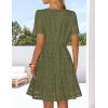 MEROKEETY Women’s Spring Summer Lace Boho Dress 2026 Short Sleeve Eyelet Floral Ruffle A Line Vacation Beach Mini Dresses(Army)