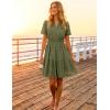 MEROKEETY Women’s Spring Summer Lace Boho Dress 2026 Short Sleeve Eyelet Floral Ruffle A Line Vacation Beach Mini Dresses(Army)