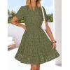 MEROKEETY Women’s Spring Summer Lace Boho Dress 2026 Short Sleeve Eyelet Floral Ruffle A Line Vacation Beach Mini Dresses(Army)