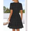 MEROKEETY Women’s Spring Summer Lace Boho Dress 2026 Short Sleeve Eyelet Floral Ruffle A Line Vacation Beach Mini Dresses(Black)